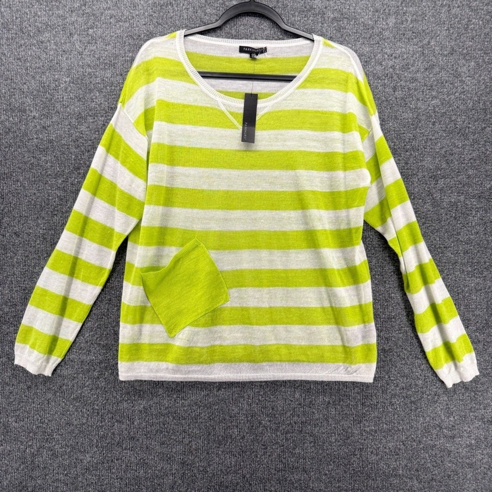 Parkhurst Sweater Womens L Yellow Striped Pullover Lightweight Preppy Casual